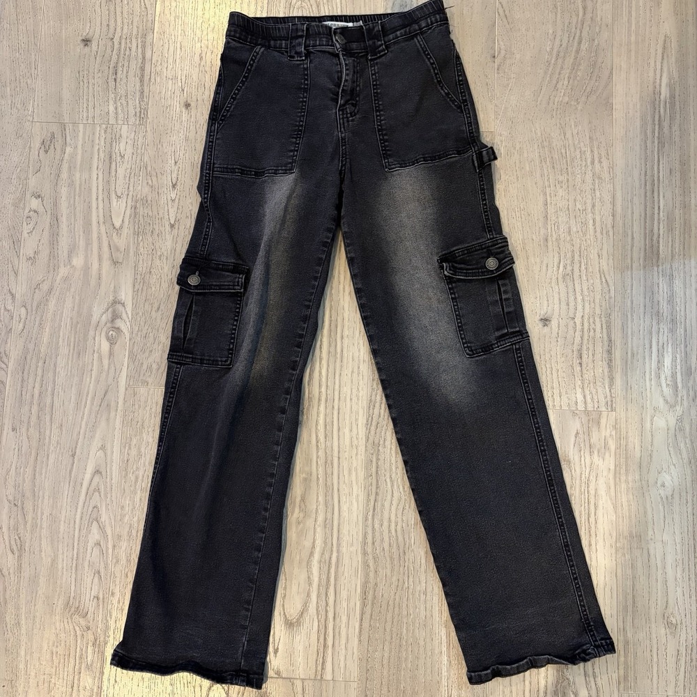 Celebrity Ace Jeans Women's Sz 5/27 Black/Gray Acid Wash‎ Cargo Zip Pockets